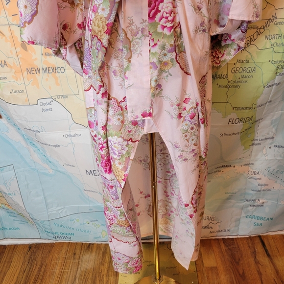 Sakurai Shoji Floral Pink Kimono Robe One Size With Belt 100% Cotton - Picture 4 of 16